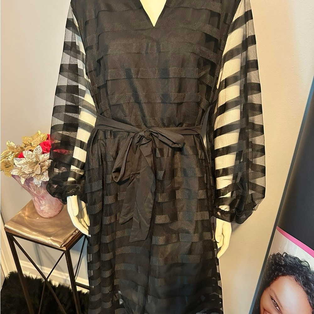Elegant Black Sheer Striped Dress